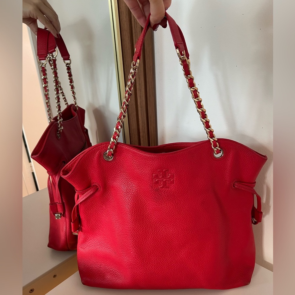 Tory Burch Large Red Leather Tote Purse